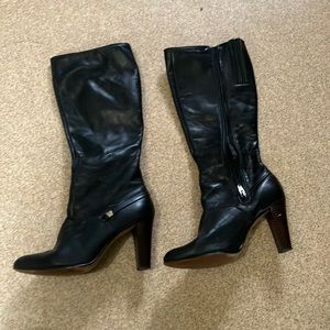 High heal black leather dress boots